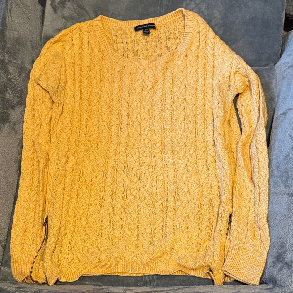 American Eagle Outfitters Yellow Cable Knit Sweater